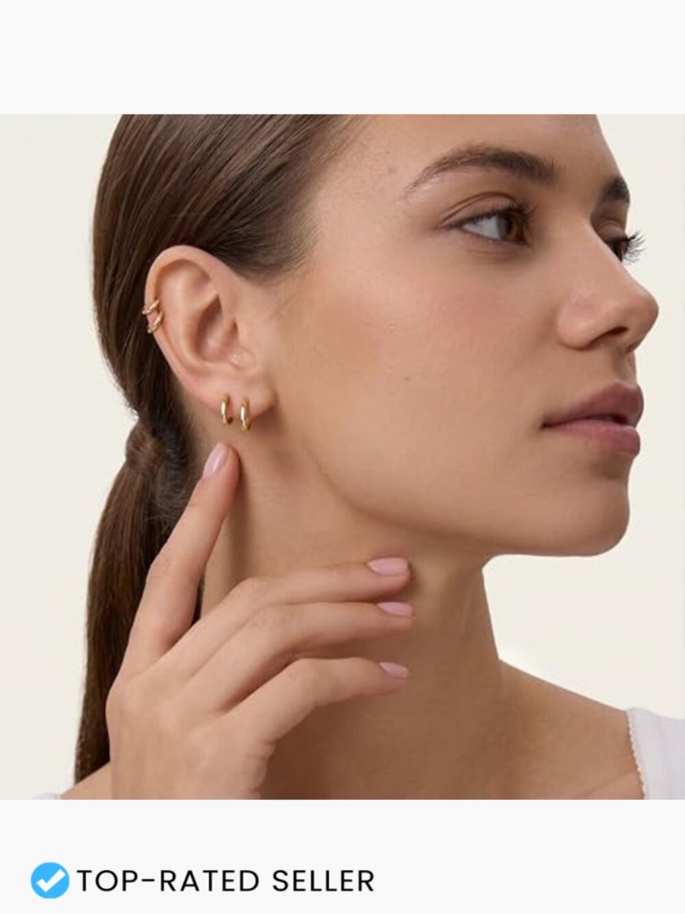 Small Gold Huggie Hoop Earrings Set Hypoallergenic Stacking Multiple Piercings - Picture 5 of 7